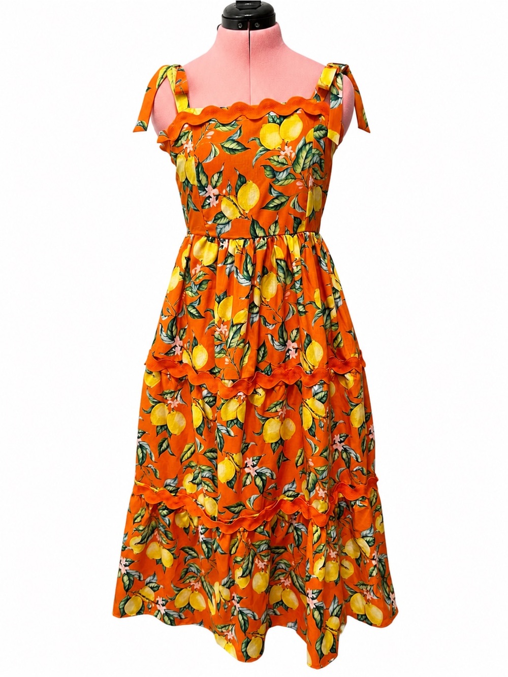 Vintage Style Lemon with orange Print Sundress – | Cottagecore | Approx. Size M